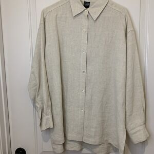 Eileen Fisher Women's Small Tunic Tan 100% Irish Linen Button Down Relaxed Fit